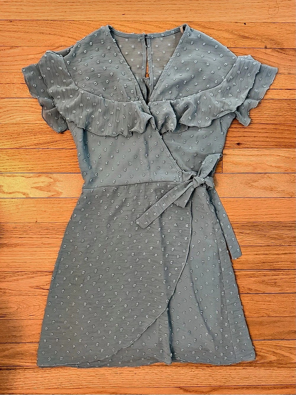 Polka Dot Wrap Mini Dress in Light Blue